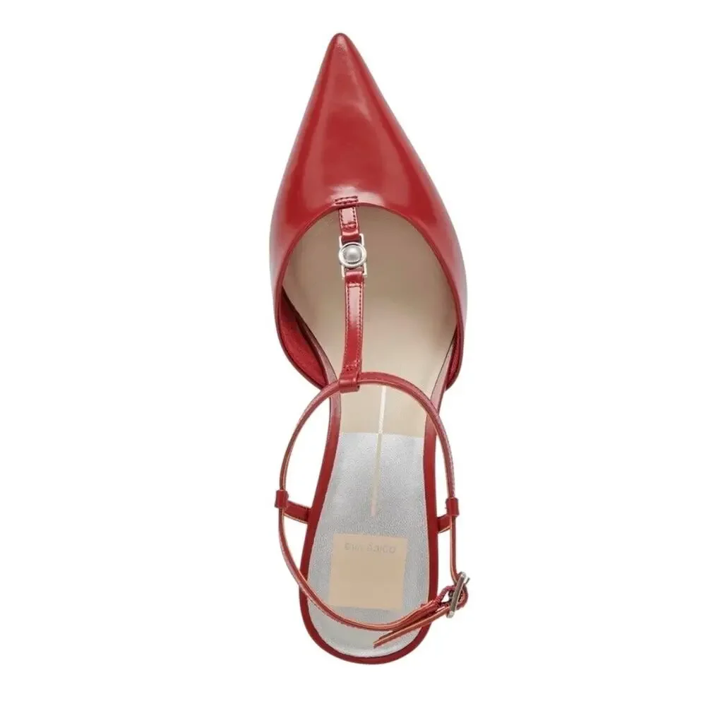 Dolce Vita Red Pointed T-Strap Low Heel Pumps